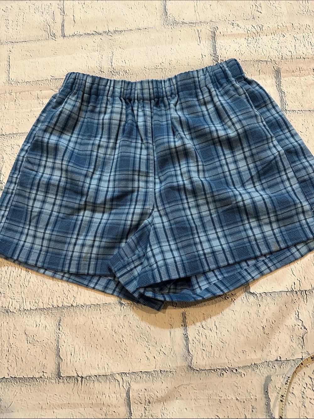 Brandy Melville Blue Plaid High-Waist Women's Shorts